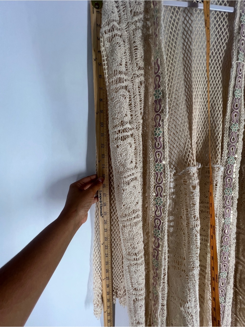 POL Crochet Lace Duster Cardigan Embroidered Sequin Boho Cream M - Picture 12 of 12